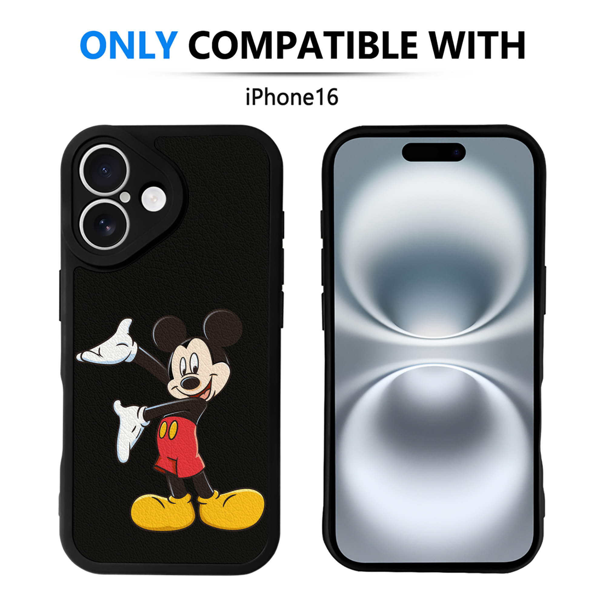 （画像用） ミッキーマウス Mickey Mouse 【iPhone 16シリーズ対応】シリコンスマホケース（レザー調） 材質：シリコン